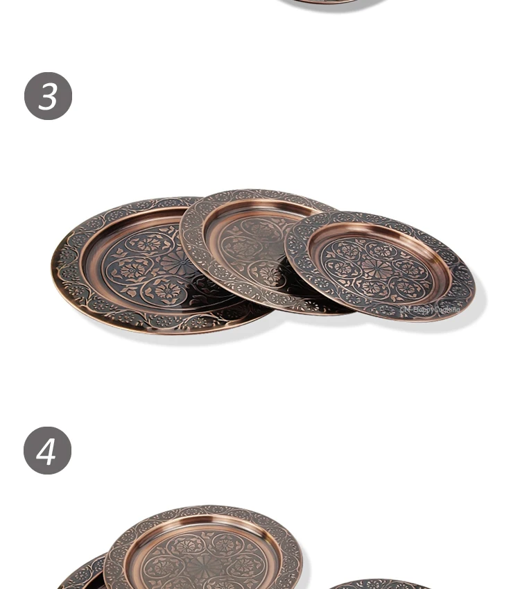 30cm,35cm, 40cm Stainless Steel Metal Plate Bronze Round Dish  Plate/cooper/bronze Metal Serving Tray charger plate