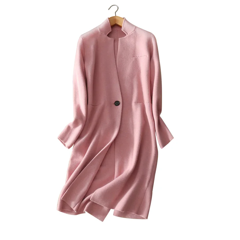 100 cashmere women s warm coats turn down collar solid color knitting slim thick coat single