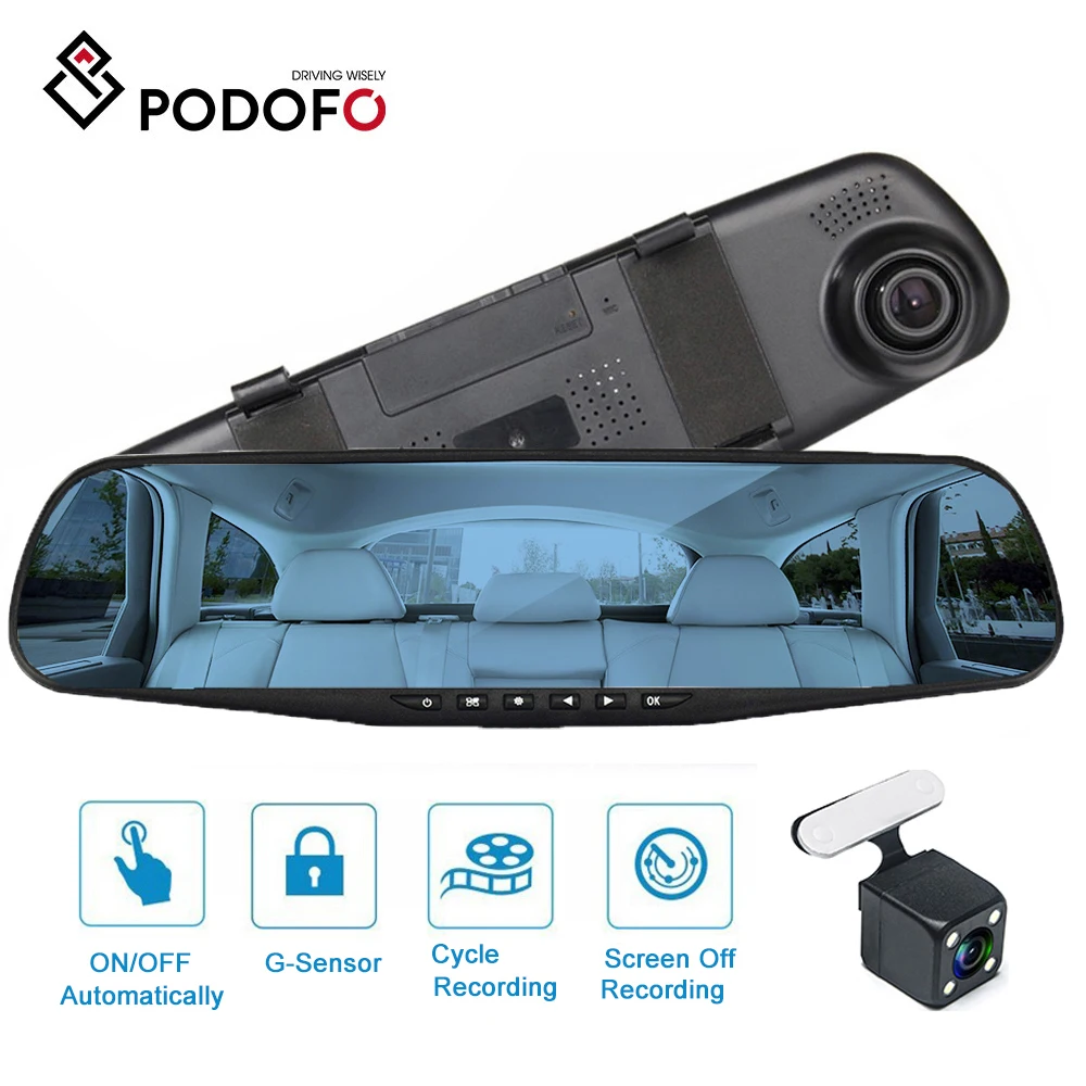 Podofo Wholesale Car Black Box Full Hd 1080p Dual Lens Dash Cam 4.3 Rear  View Mirror Car Dvr Camera Night Vision - Buy Dash Cam Car Black Box Espejo