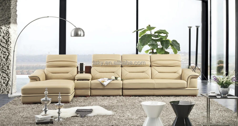 Lk T01 Cream Colored Leather Sofa With Middle Cabinet Lk T01 Cream Colored Leather Sofa With Middle Cabinet
