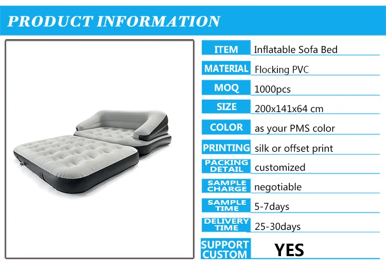 Heavy Duty Thick Vinyl Inflatable 5 In 1 Air Sofa Bed Durable Flocking