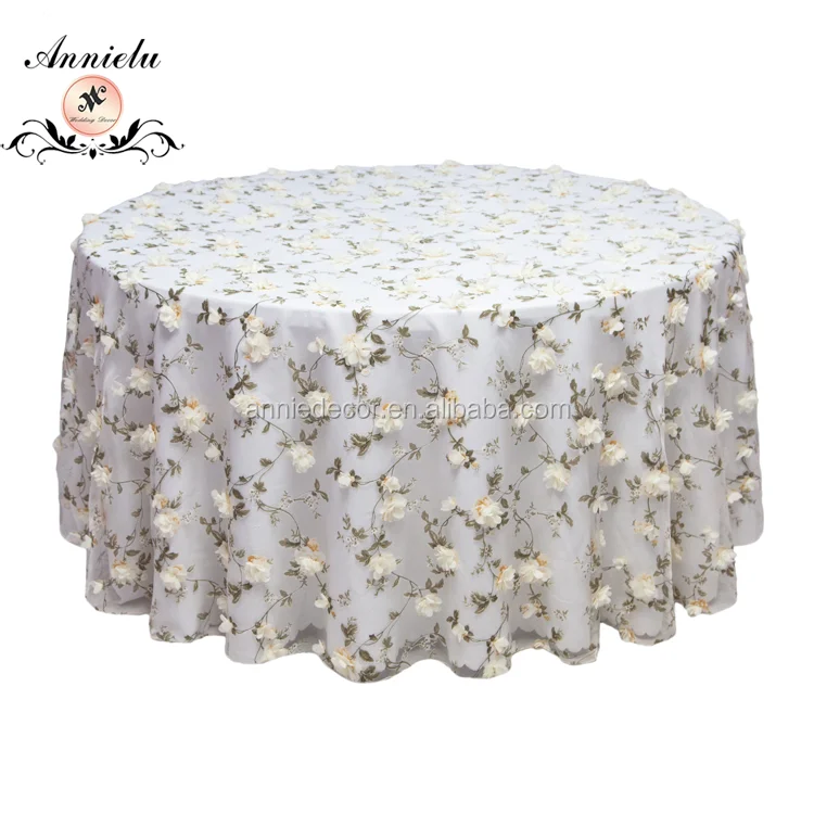 Fancy wholesale chiffon flower on print organza wedding table cloth