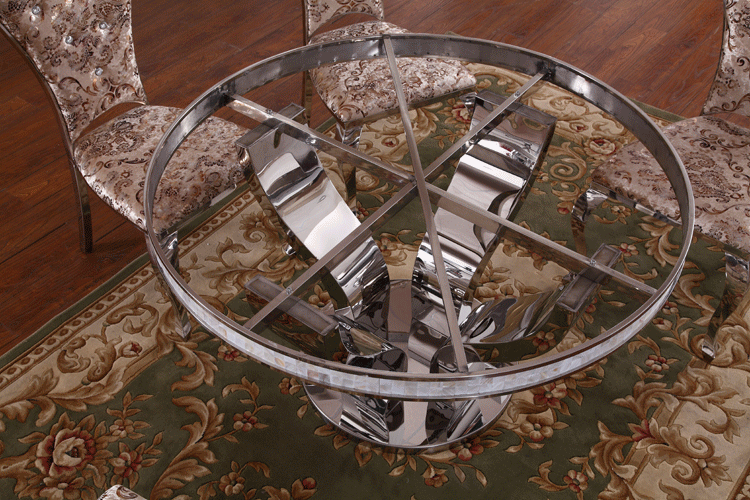 Luxury Quality Stainless Steel Legs Round Dining Table With Rotating