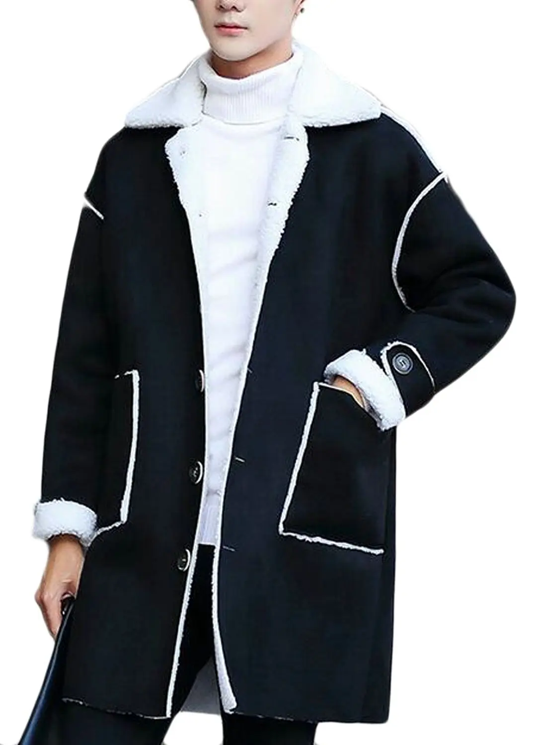 GAGA Men Lapel Double Breasted Classic Fit Belted Faux Suede Trench Coat