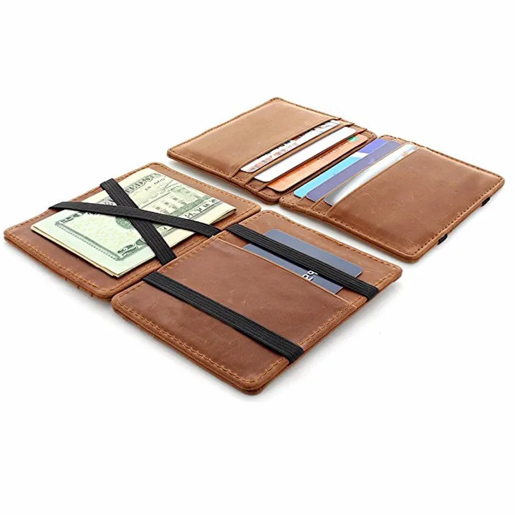 Black genuine leather magic men's flip thin wallet card holder US SELLER 