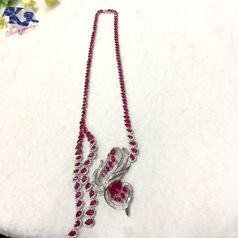 Wholesale 925 sterling silver jewelry fashion red corundum pendant necklace