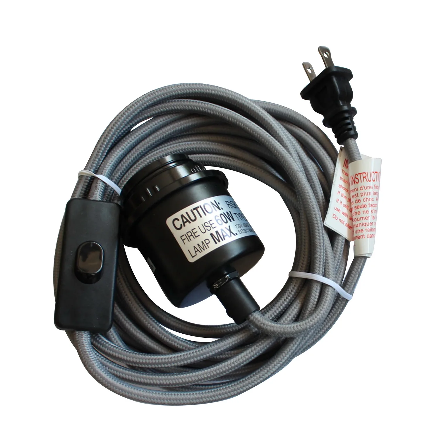 White Braided Wire Light Socket Cord Kit Fitting E26 Base Pendant Hanging Bulb Lamp Buy