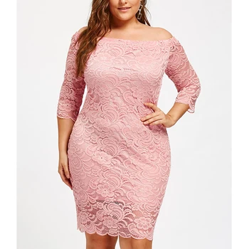 Fashion Fat Size Women Off Shoulder Pink Lace Sex Long Dress - Buy Lace ...