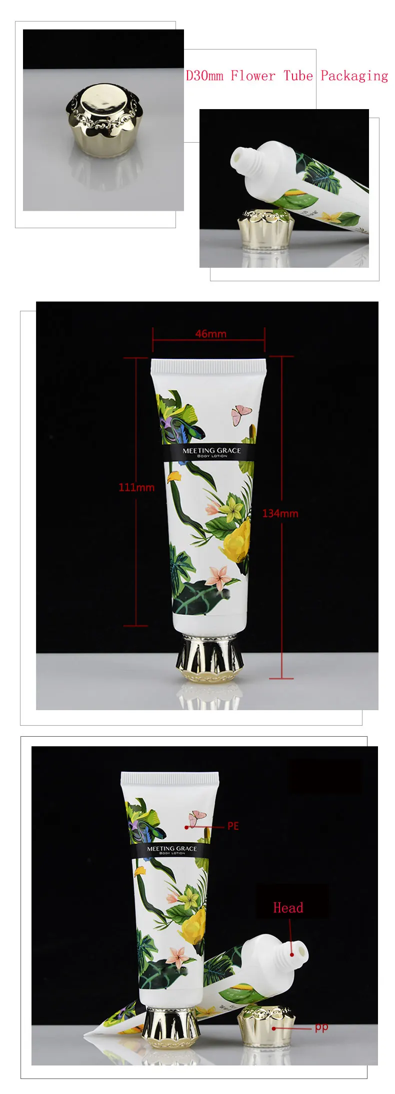 Fancy Plastic Cosmetic skincare handcream Tube Packaging With Fancy Flower Screw Cap