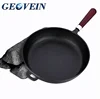 non stick cast iron wood handle round frying pan for kitchen used
