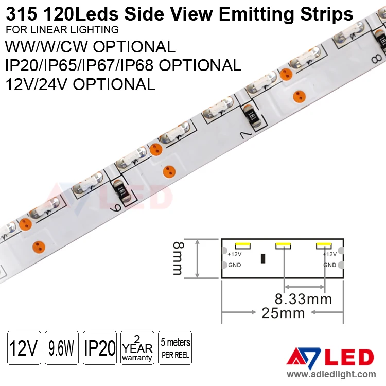 HIgh brightness side view 120leds led light strip SMD315 for movie poster light box