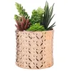 5-Inch Ceramic Canister Planter with Metallic Copper- Diamond Debossed Texture
