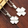 Fashion white natural shell four leaf clover design couple pendant necklace