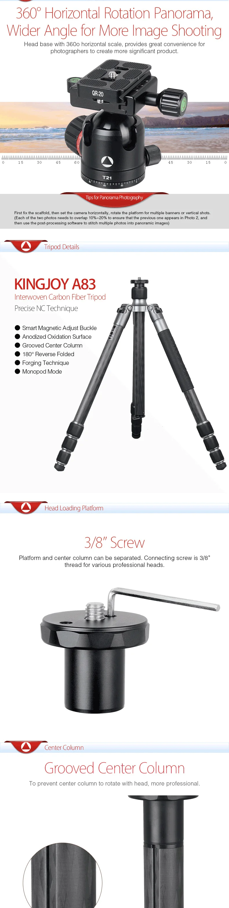 Kingjoy Best Automatic Leg Angle Adjustment Spiked Feet Aluminum Tripod Monopod With