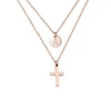 Initial Necklace Letter Necklace Initial Cross Rose Gold Tiny Initial Disc Double Layer Necklace