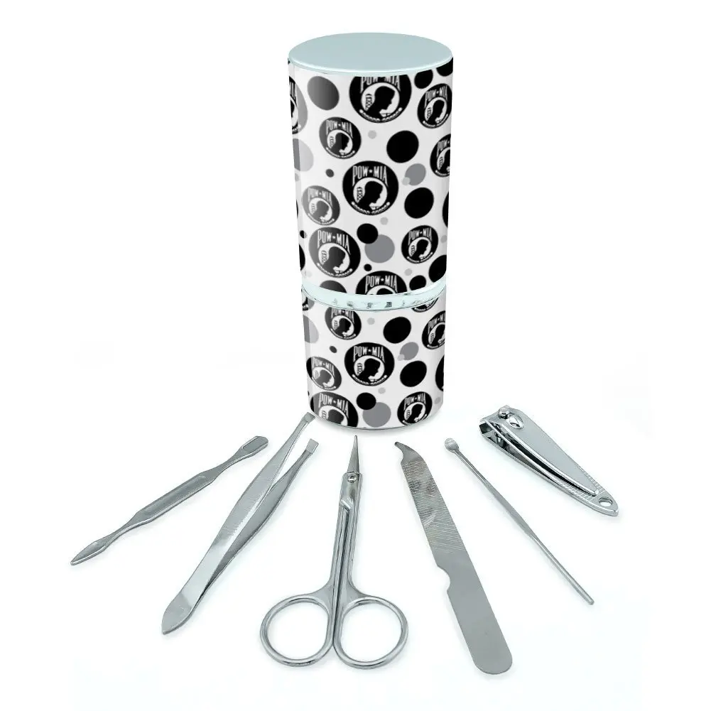 Manicure Pedicure Grooming Beauty Personal Care Travel Kit (Tweezers,Nail File,Nail Clipper,Scissors) - POW MIA Support Troops Black White
