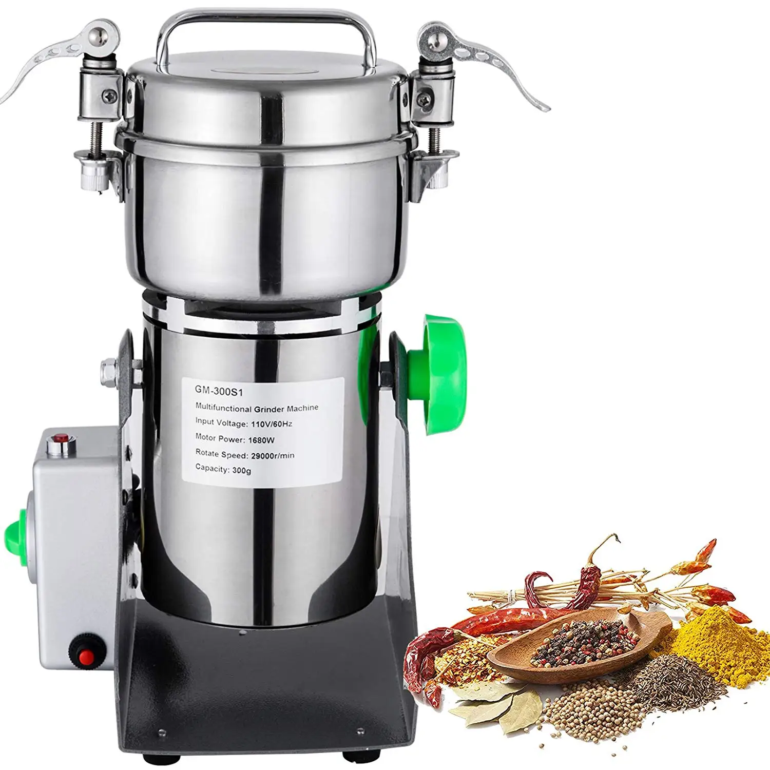 Mophorn Electric Grain Grinder 300g Grain Grinder Machine High Speed Grain Grinder Mill 50-300 Mesh 1500W Corn Herb Spice Powder Machine(300g)