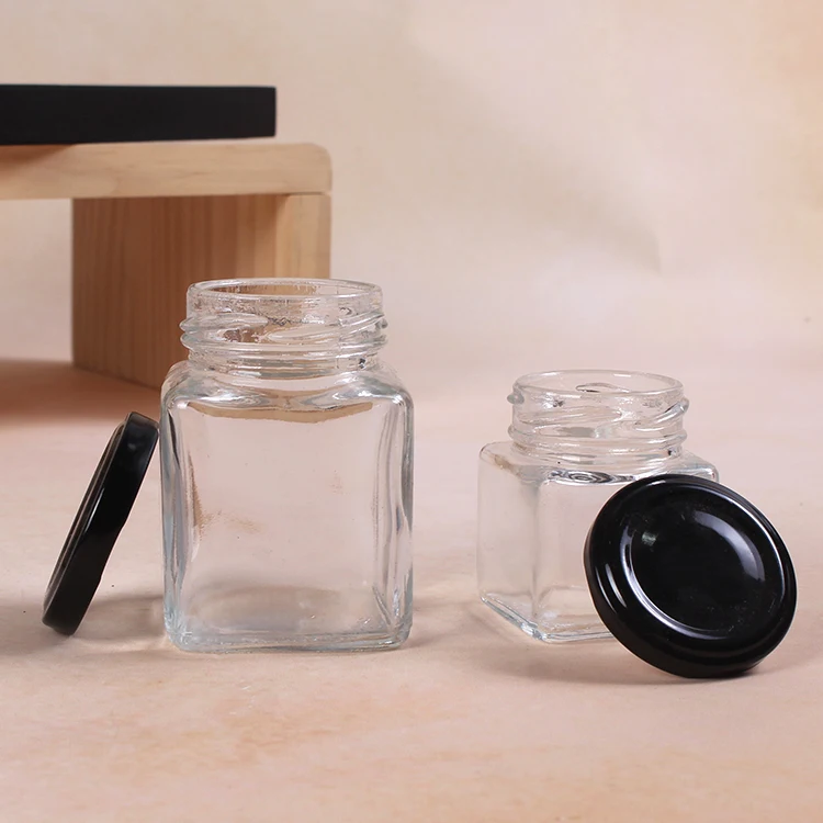 100ml 200ml Glass Food Honey Jar Glass Jam Jar Square Glass Bottle with Tinplate Cap Lid