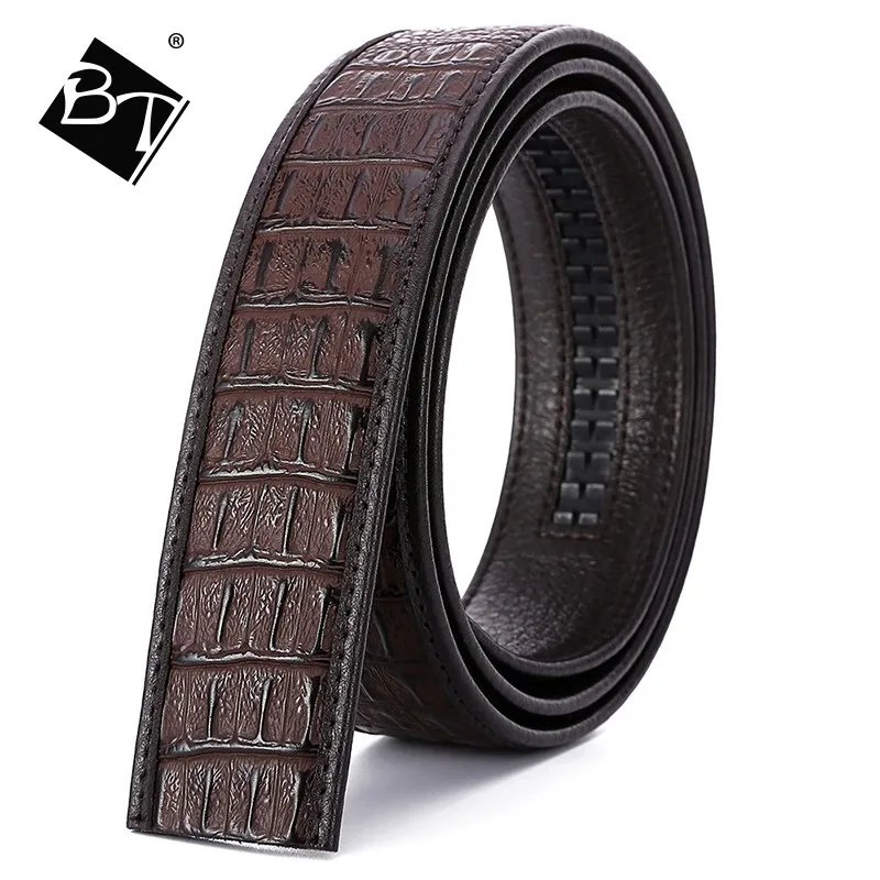 Bt Men's Crocodile 3.5cm Belts Striped Genuine Leather Without No