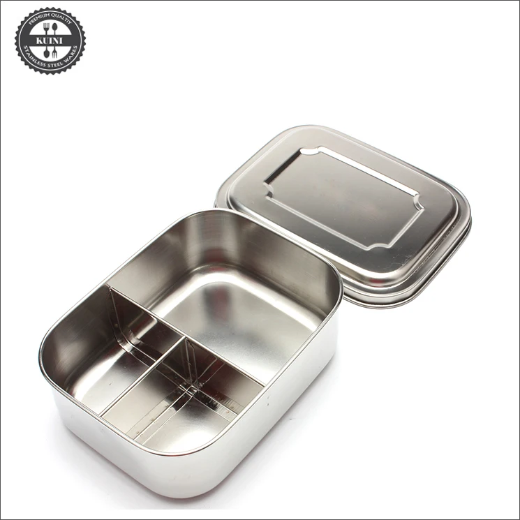 18/8 Stainless Steel 3 Compartments Bento Lunch Box - Buy 3 Compartment ...