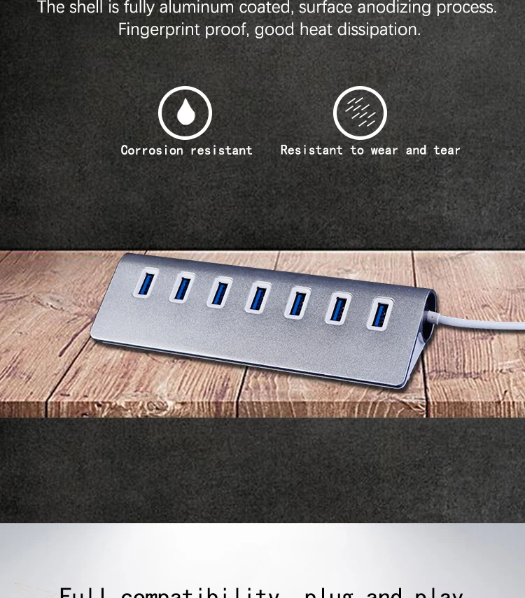 High speed charging and data transfer aluminum alloy shell 7 ports 4 port usb hub 3.0