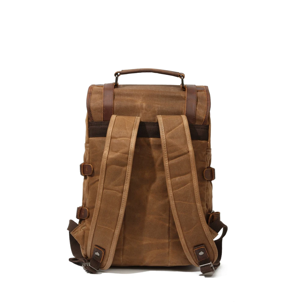 Guangzhou Supplier Outdoor Travel Unisex School Bag Waxed Canvas And Leather Laptop Backpack