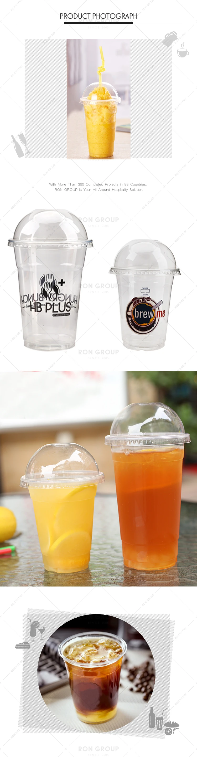 Restaurant supplier food grade boba milktea cups bubble tea cup disposable pp clear transparent plastic cups custom logo printed