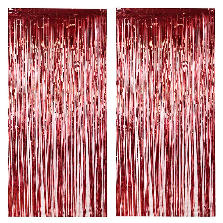 Silver Metallic Tinsel Foil Fringe Curtains Photo Booth Props For Party