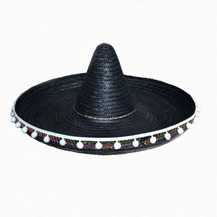 Hot Selling Mexican Wide Brim Sombrero Straw Hat Black - Buy Wide Brim 