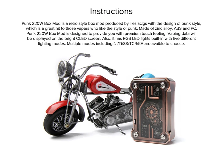 100% Original Dual 18650 Batteries 220w Mod Tesla Punk 220w Box Mod By