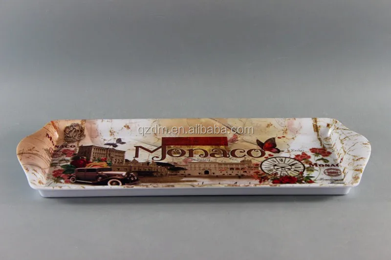 15 Inch Melamine Tea Time Serving Tray With 2 Handle Oblong Shape