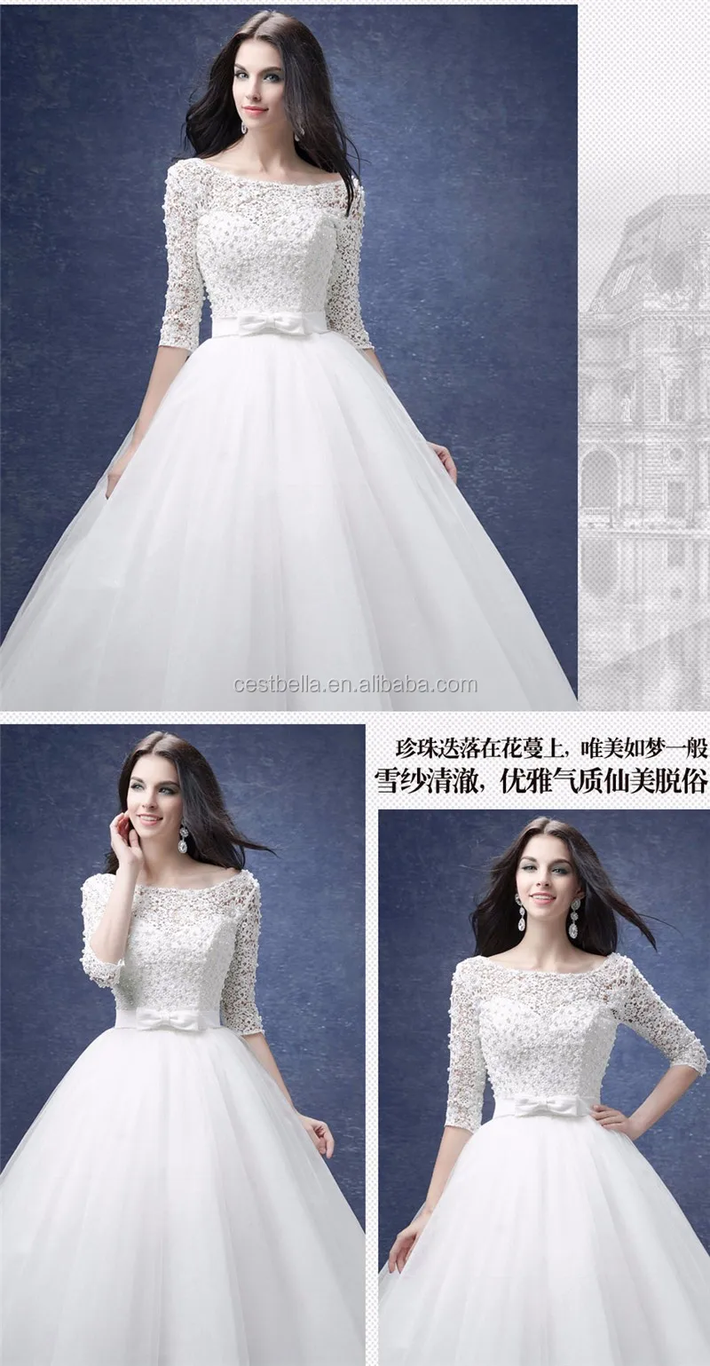 Putih Lengan Panjang Lace Applique Bridal Gowns 2018 Custom Made
