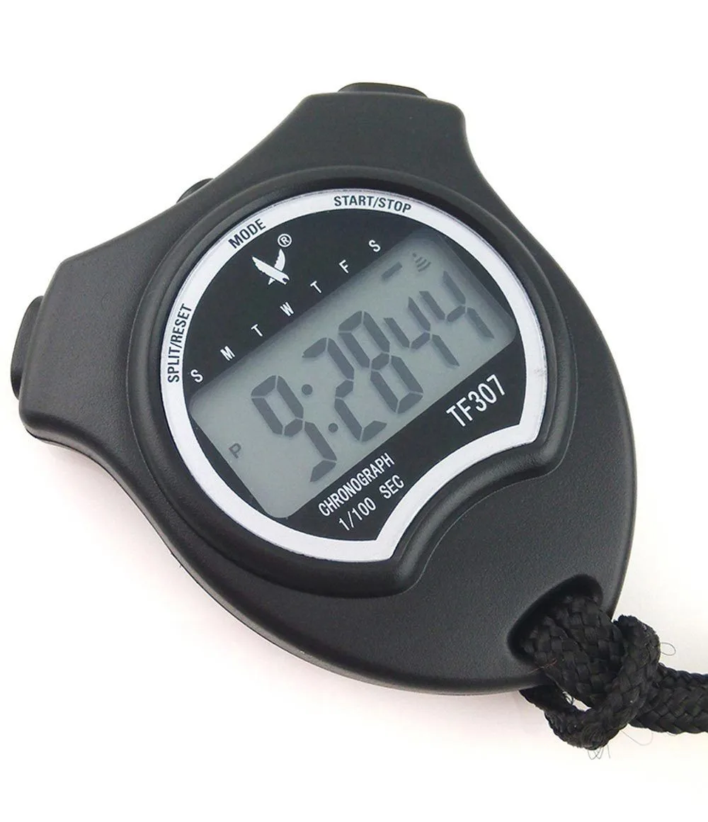 黑色手持 1 行两位数显示 2 圈拆分时间运动秒表定时器 tf307