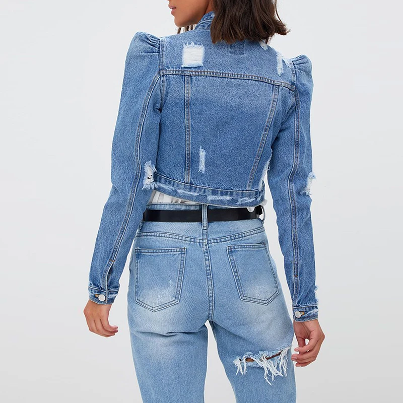 extreme shoulder cropped denim jacket