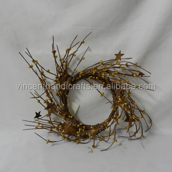 mustard pip berry wreath with star decorative candle ring for christmas decor - Decorative Christmas Candle Rings mustard pip berry wreath with star decorative candle ring for christmas decor - Decorative Christmas Candle Rings
