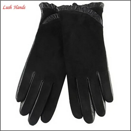 sexy ladies wearing suede back leather palm leather gloves