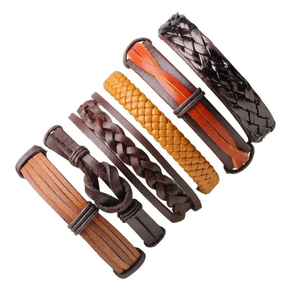 Handmade Braided Pu Bracelets For Guys Real Leather Wristbands ...