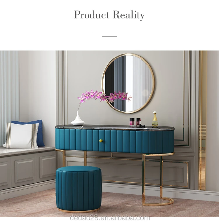 wooden dressing table with mirror and stool