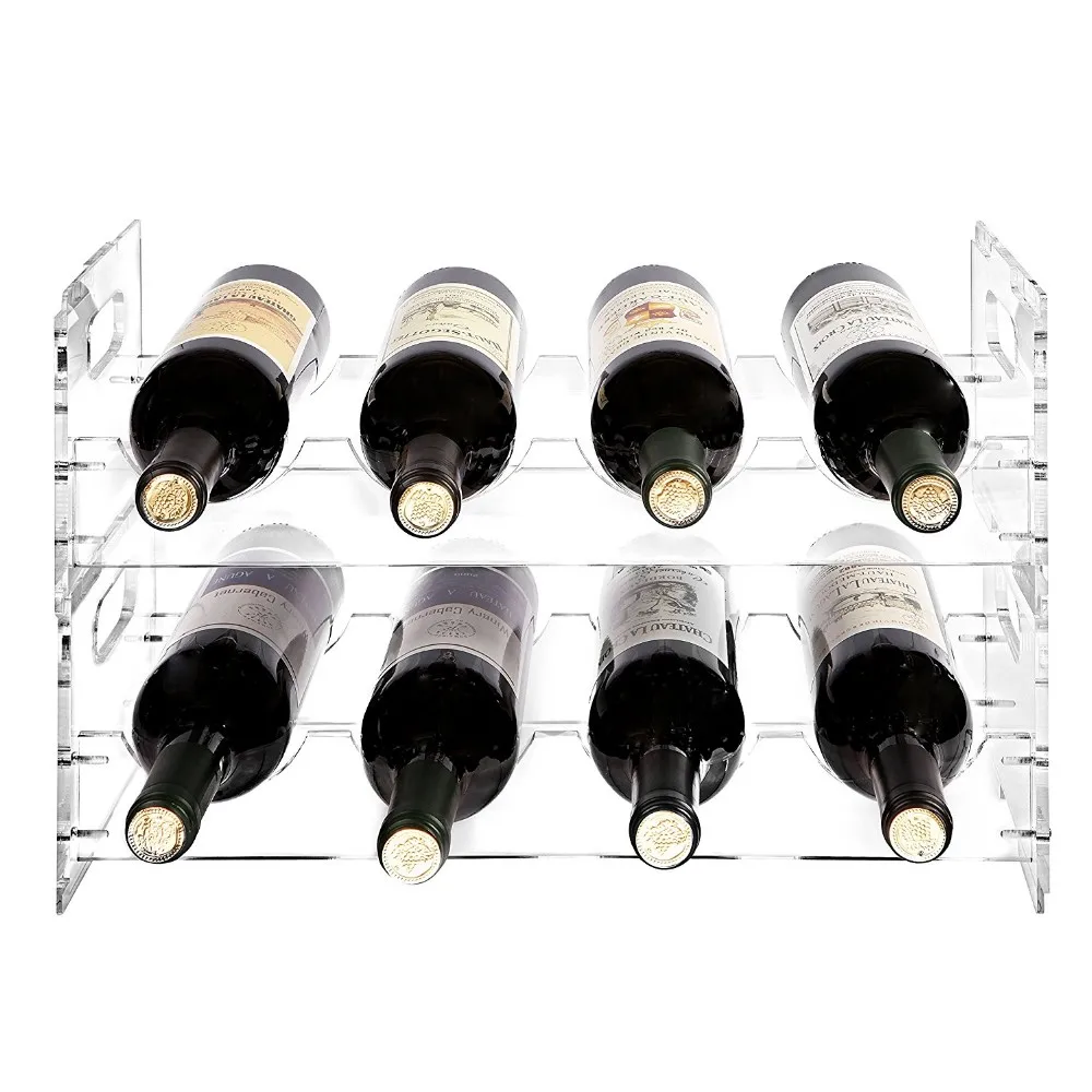 Custom High Quality 8 Bottle Wine Rack Clear Acrylic Freestanding
