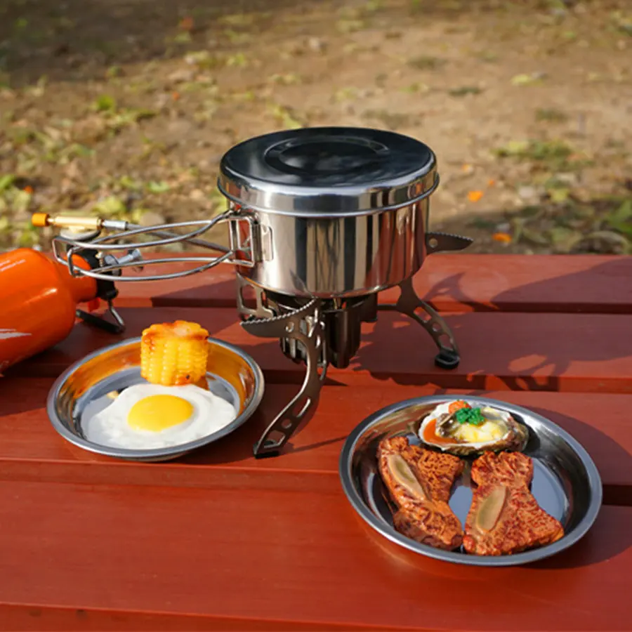 2 件不锈钢炊具套装野营炊具户外徒步旅行包装