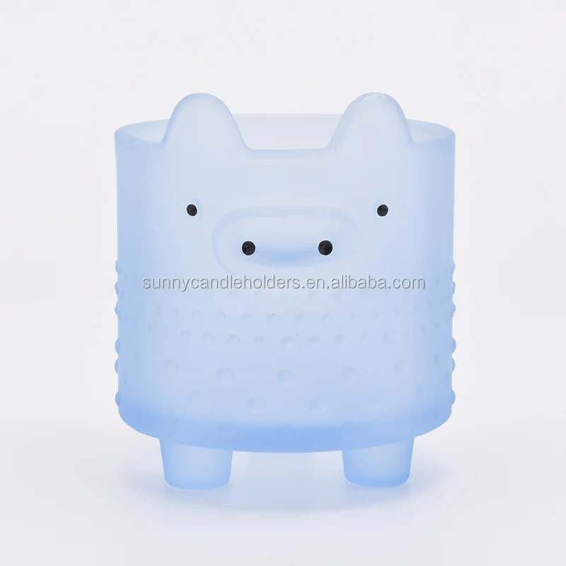 412ML Lovely Piggy blue Glass Candle Holders Candles Jar for Decor