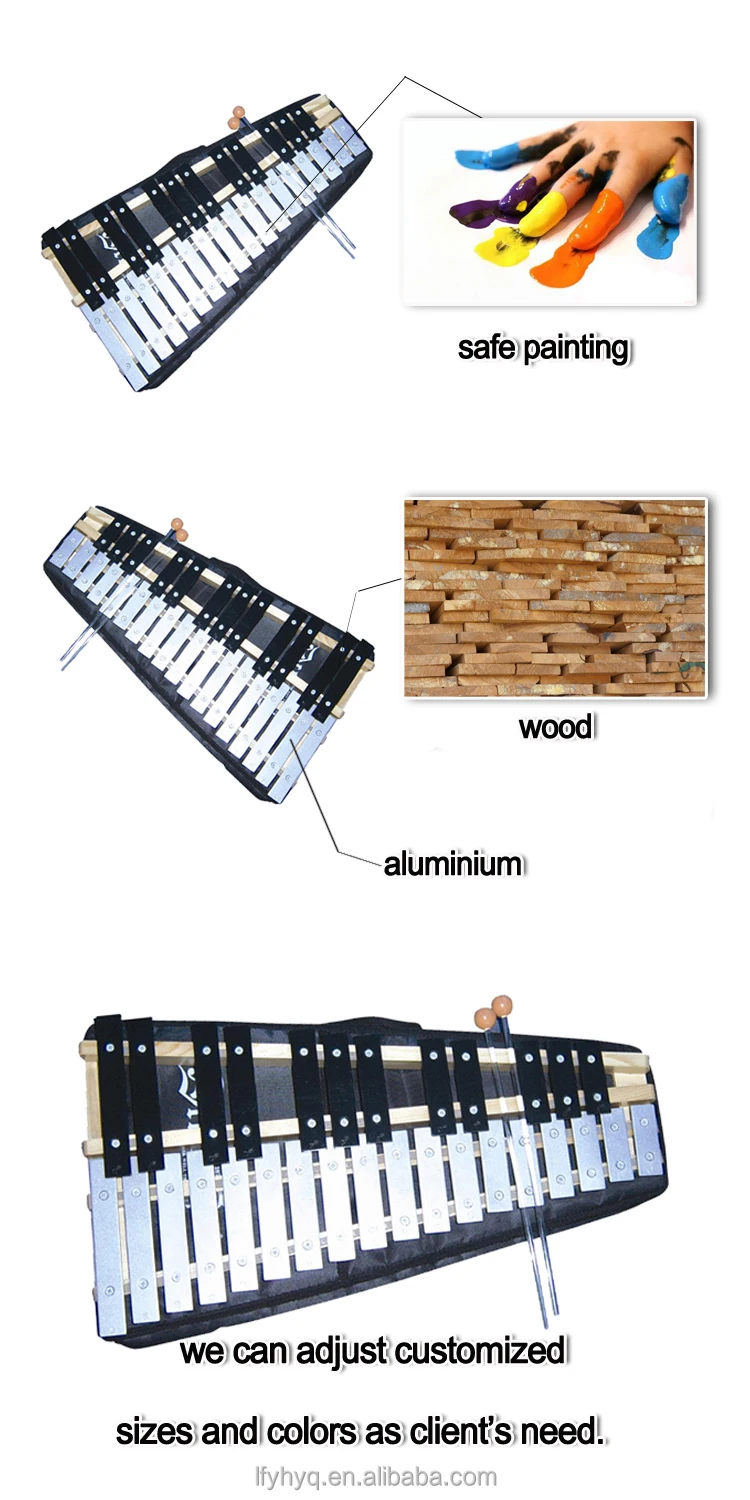 Professional Black White Metal Key Xylophone With Sticks,Metallophone