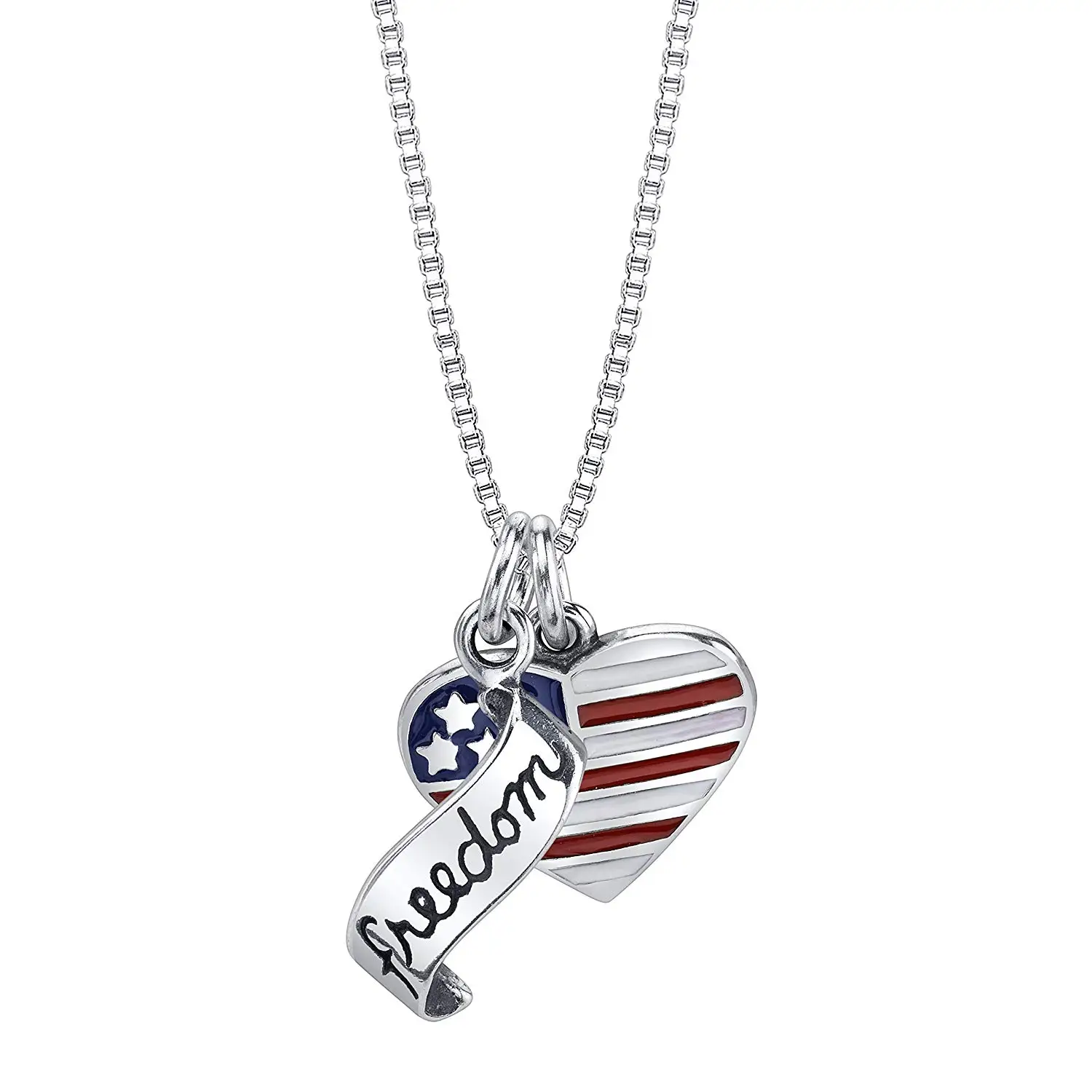Sterling Silver Girls .8mm Box Chain Mount Rushmore Pendant Necklace