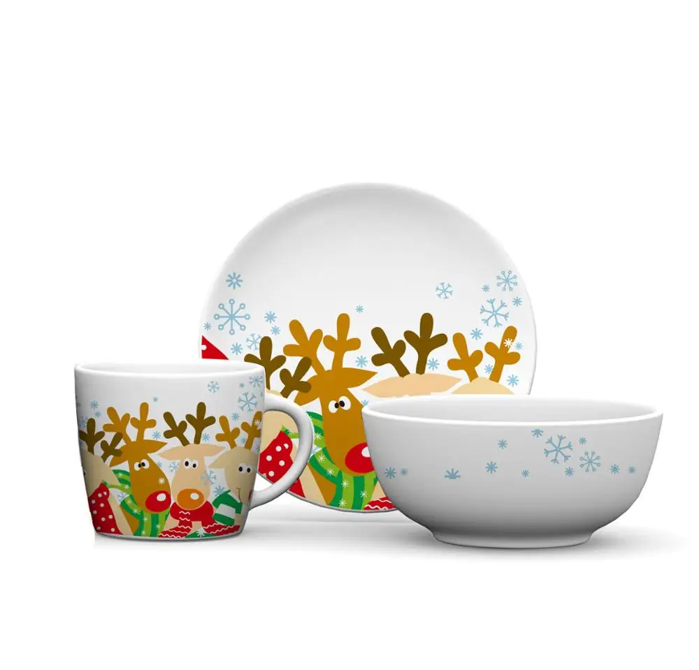 3 Pcs Christmas Decoration Series Ceramic Tableware Bowls And Plates