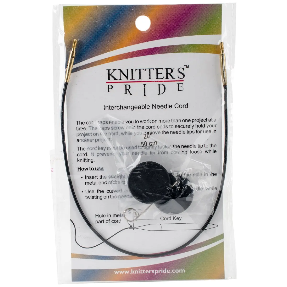 Knitter's Pride Interchangeable 49-inch (125cm) Black Gold Cord; makes 60" (150cm) Bamboo Knitting Needle 800211