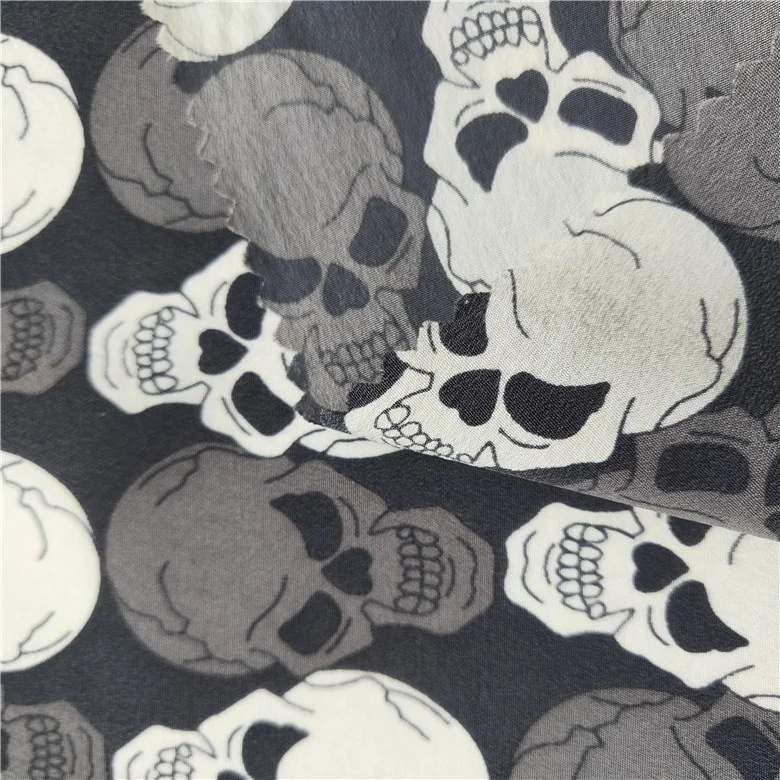 95 Silk 5 Elastane Silk Stretch Cdc Skull Print Stone Washed Fabric