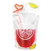 FDA clear juice sealed drink pouches translucent reclosable hand held zipper plastic drinking bags with Plastic Straw