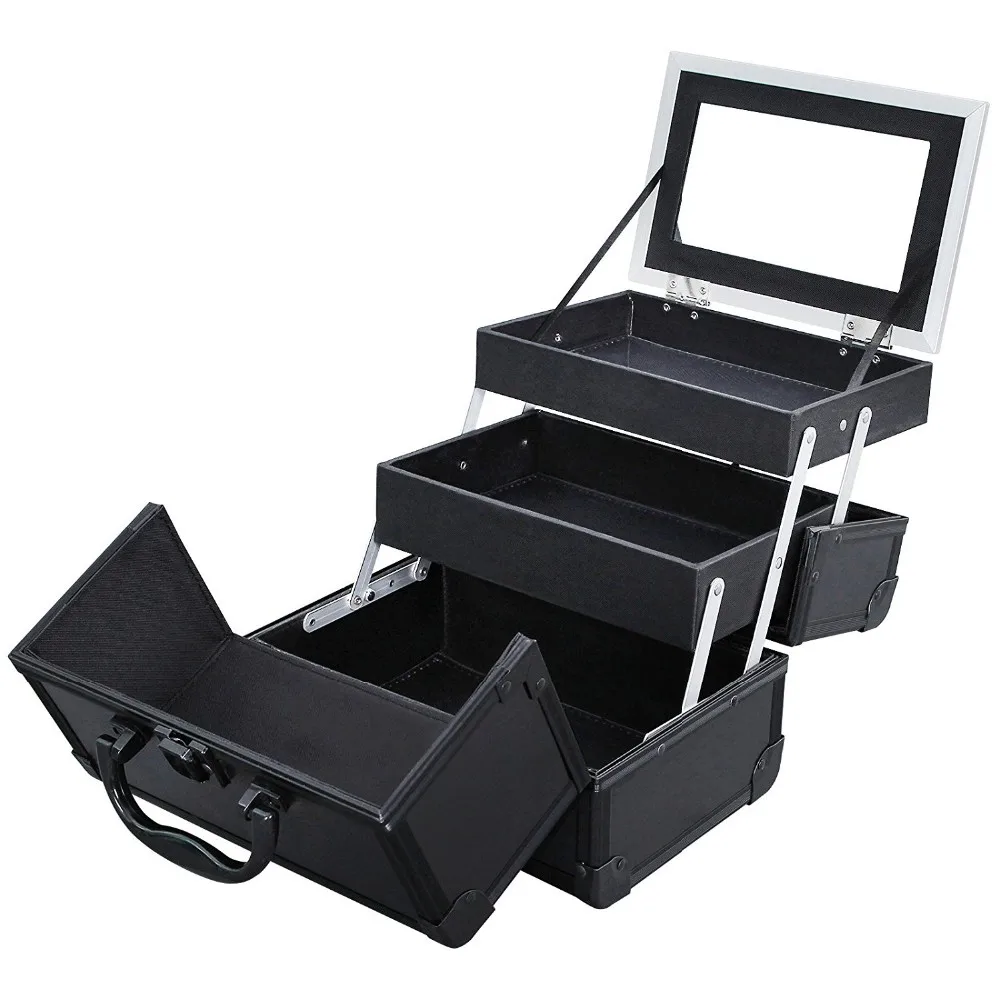 2019 New Fashion Portable Makeup Vanity Boxes Beauty Make Up Cosmetic Case Suitcase With Mirror