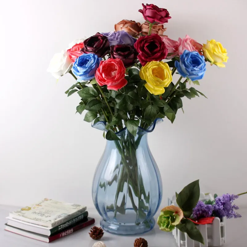 Beautiful Blue Roses For Valentine's Day Gift Pu Artificial Roses For