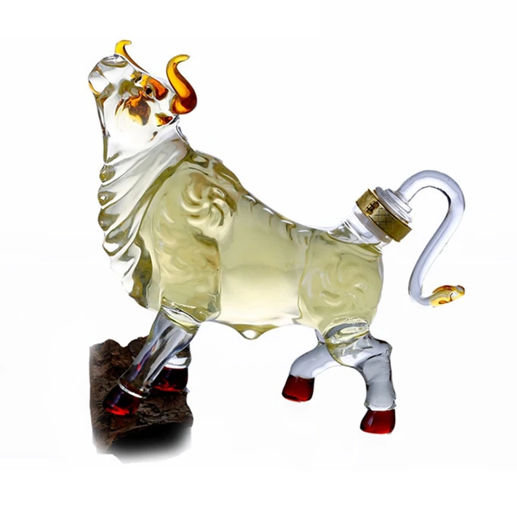 1000 Ml 750 Ml Handmade Animal Bottle Cow Shape Liquor Bottle Glass
